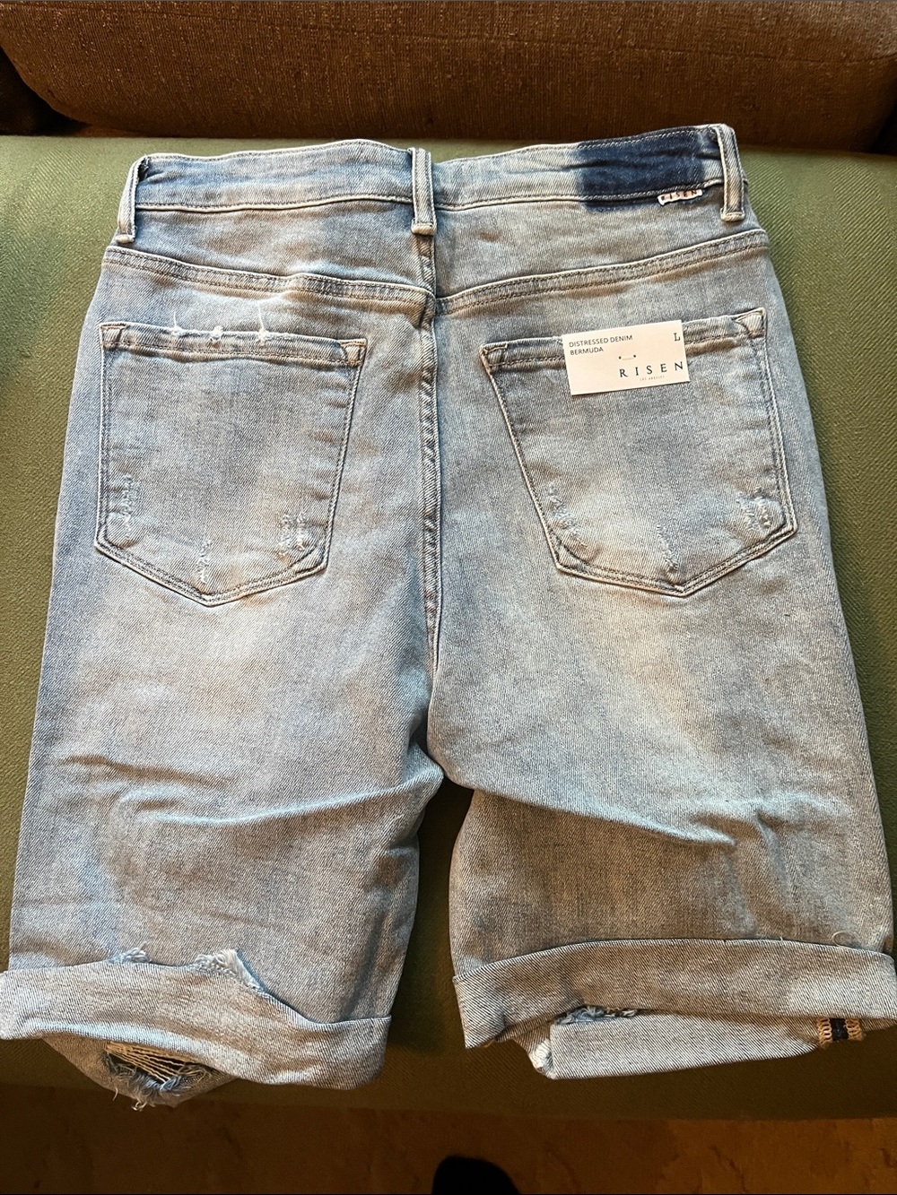 Risen Jean Distressed Light Wash Denim Shorts - Women's - Picture 2 of 6